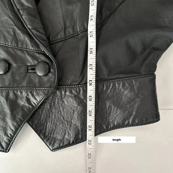 Vintage 80s Leather Ranch Jacket Womens 2 / Small Black Cropped Boxy Glam Rock - Picture 14 of 16